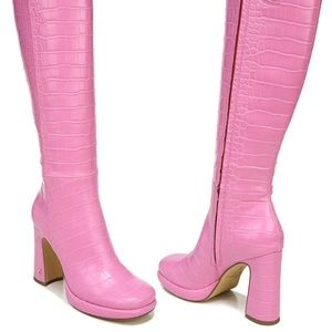 Croc-Embossed Knee-High Boots